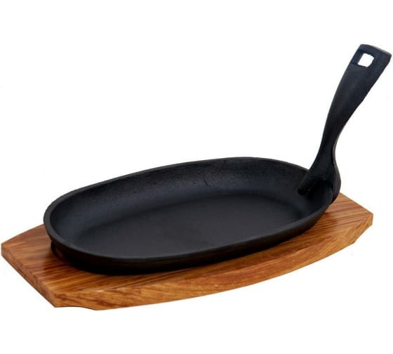 Сковорода 22,5*12,5 см. h=4 см. 0,42 л. чугун. съемная ручка на дерев. подставке /1/12/
