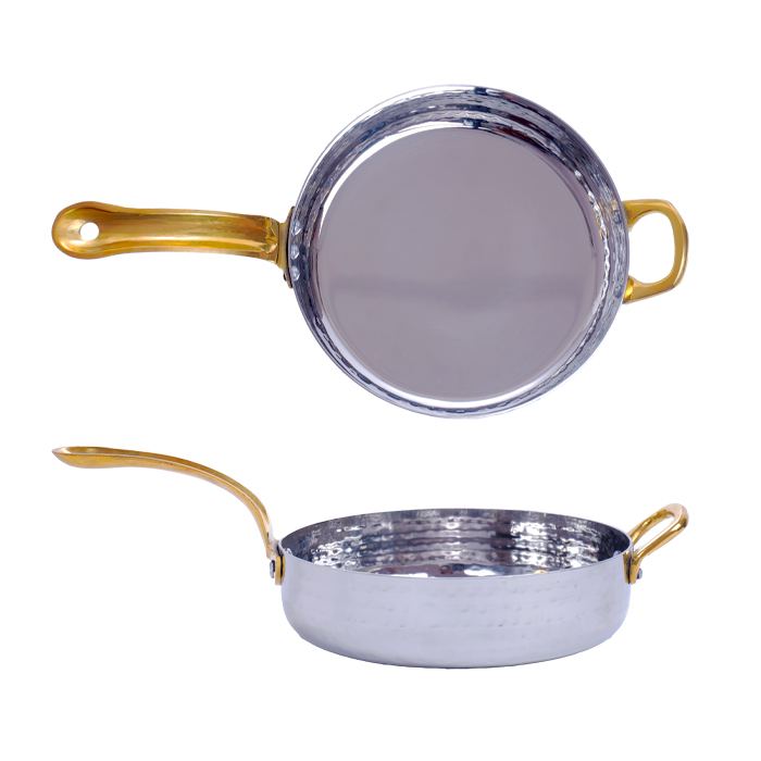 Сковорода порц. d=15,5 см. h=4 см. 0,7 л. нерж. глубокая с 2 ручками латунь MGsteel /1/36/