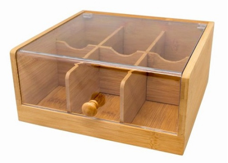 Контейнер для пакетиков чая 6 отд. 22*21*10 см. бамбук с пластик. прозрачной крышкой VB /1/ АКЦИЯ