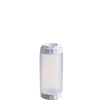 Емкость для соуса  500 мл. d=70 мм. h=166 мм. с 2 крышками, с силик. носик. широкая прозрачная, крышки белые GP /1/96/ ВДОХНОВЕНИЕ