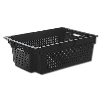 Ящик 600*400*200 мм. для овощей конусный перфорир. дно сплошное, черный (крышка 73263,76402,73263,65079) /1/140/