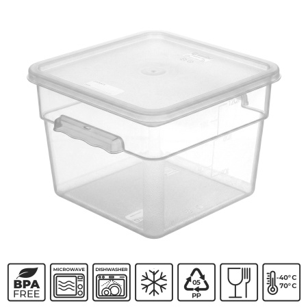 Контейнер для продуктов квадр. 11,4 л. 28*28*21 см. с мерн.шкалой, прозрач, п/п, б/крышки, штабелир. (кр.76717,76715,76714,76716,76836)GP/1/12/