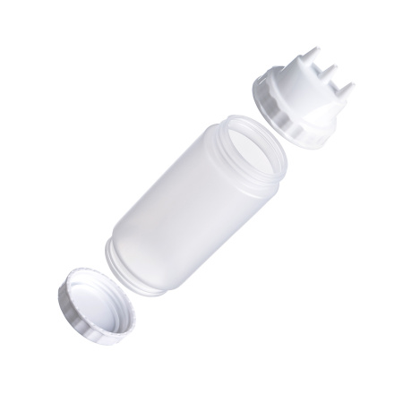 Емкость для соуса  500 мл. d=70 мм. h=200 мм. с 2 крышками 3 носика прозрачная, крышки белые GP /1/96/