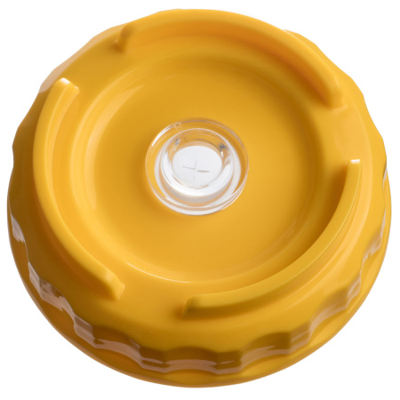 Емкость для соуса 1000 мл. d=75 мм. h=257 мм. c 2 крышками, с силик. носик. широкая прозрачная, крышки желтые GP /1/96/