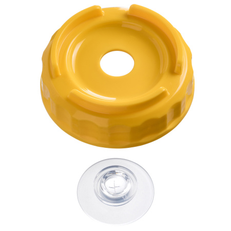 Емкость для соуса  500 мл. d=70 мм. h=166 мм. с 2 крышками, с силик. носик. широкая прозрачная, крышки желтые GP /1/96/