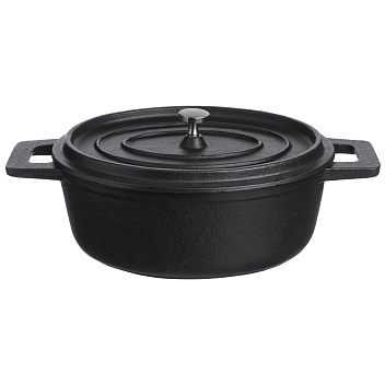 Кастрюля для запекания 800 мл. 180*140 мм. h=70 мм. с крышкой, черная, чугун /1/