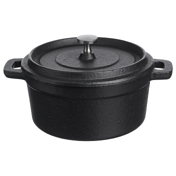 Кастрюля для запекания 550 мл. d=120 мм. h=80 мм. с крышкой, черная, чугун /1/