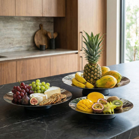 Ваза для фруктов 42 см. h=7 см. нерж. на дерев. ножке Abert /1/ ВДОХНОВЕНИЕ