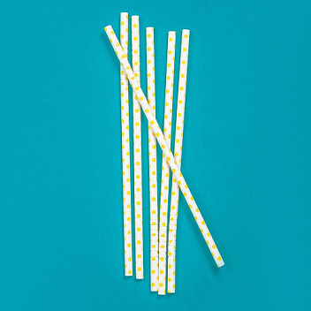 Трубочки кокт. 0,6*23 см. 25 шт/уп. бумажные, с изгибом, белые с желтыми шарами /1/40/ АКЦИЯ