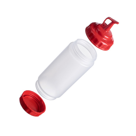 Емкость для соуса  500 мл. d=70 мм. h=200 мм. с 2 крышками прозрачная, крышки красные GP /1/96/