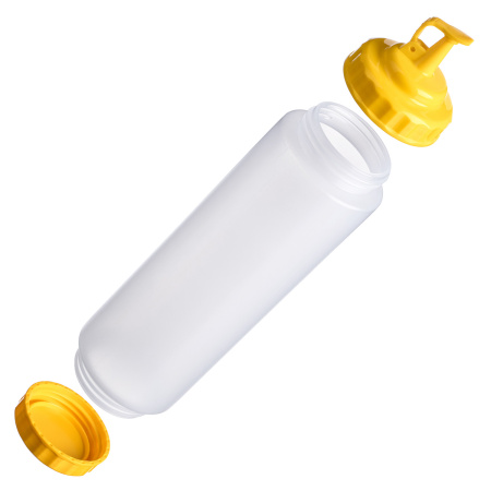 Емкость для соуса 1000 мл. d=75 мм. h=295 мм. c 2 крышками прозрачная, крышки желтые GP /1/96/