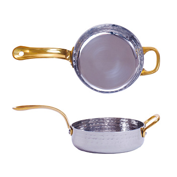 Сковорода порц. d=12 см. h=3,5 см. 0,4 л. нерж. глубокая с 2 ручками латунь MGsteel /1/36/