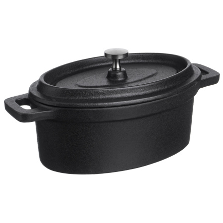 Кастрюля для запекания 450 мл. 150*100 мм. h=70 мм. с крышкой, черная, чугун /1/