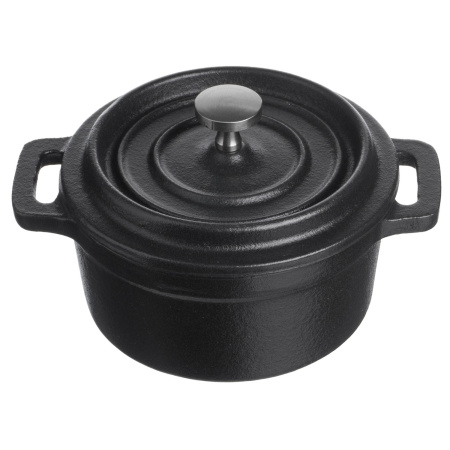 Кастрюля для запекания и подачи 250 мл. d=100 мм. h=70 мм. с крышкой, черная, чугун /1/