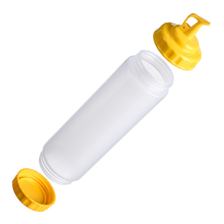 Емкость для соуса  750 мл. d=70 мм. h=270 мм. с 2 крышками, широкая прозрачная, крышки желтые GP /1/96/