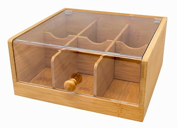 Контейнер для пакетиков чая 6 отд. 22*21*10 см. бамбук с пластик. прозрачной крышкой VB /1/