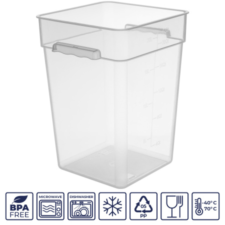 Контейнер для продуктов квадр. 20,8 л. 28*28*40 см. с мерн.шкалой, прозрач, п/п, б/крышки, штабелир. (кр.76717,76715,76714,76716,76836) GP/1/12/