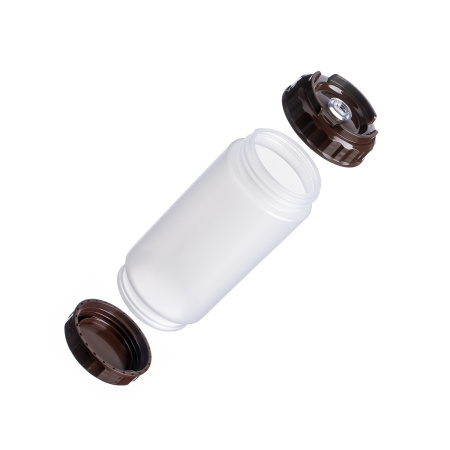 Емкость для соуса  500 мл. d=70 мм. h=166 мм. с 2 крышками, с силик. носик. прозрачная, крышки коричневые GP /1/96/