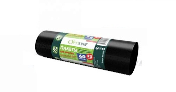 Мешок для мусора  60 л. 60*80 см. 10 мкм черный (25шт) "OptiLine" /1/1000/ Под заказ 