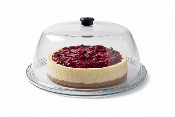 Блюдо для торта d=32 см. стекло, с крышкой поликарб. h=12,5 см. бортик вверх Патисери /1/