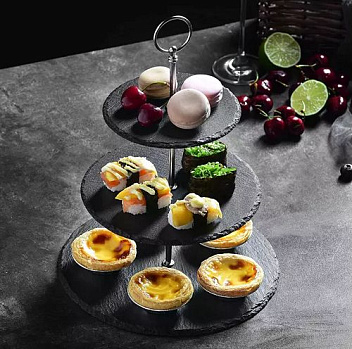 Этажерка 3-х ярусная d=20/25/30 см. h=44 см. черная, сланец MGprof /1/10/ АКЦИЯ