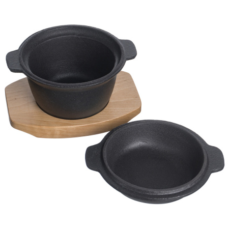 Горшок для запекания и подачи 300 мл. d=115 мм. h=65 мм. с крышкой, чугун. на дерев. подставке/1/